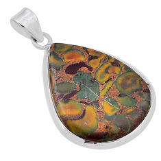 925 sterling silver 20.51cts natural brown bamboo leaf jasper pendant n32049