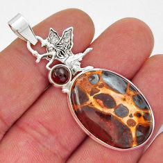 925 sterling silver 19.82cts natural brown bauxite garnet angel pendant y20651