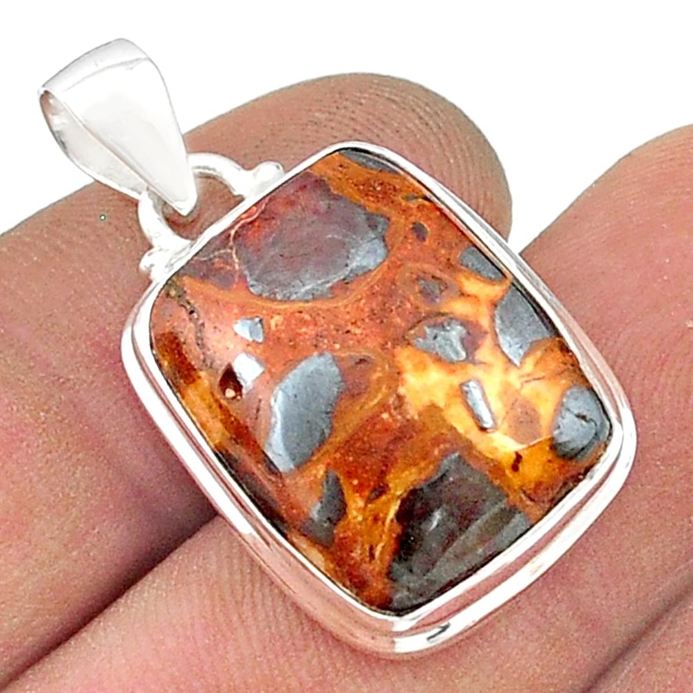 925 sterling silver 14.47cts natural brown bauxite octagan pendant u50857
