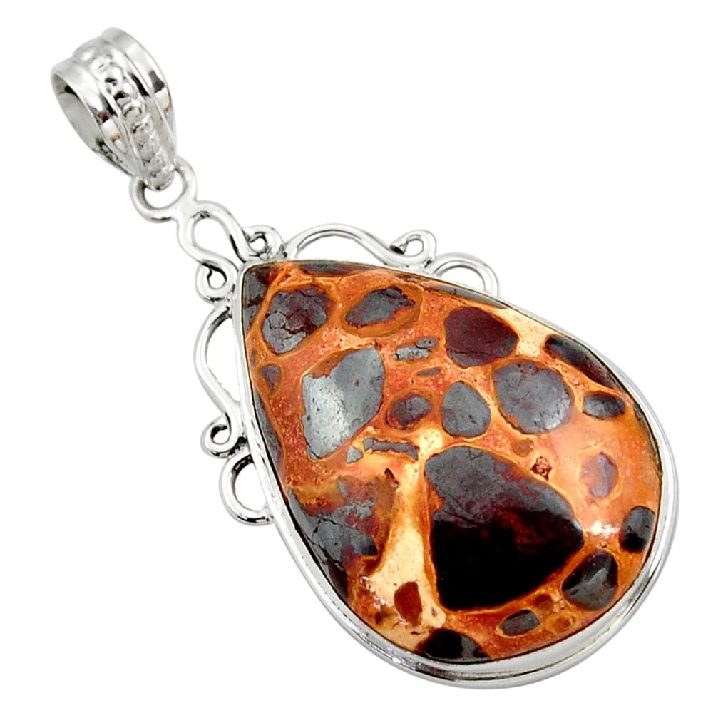 925 sterling silver 20.65cts natural brown bauxite pear pendant jewelry r27936