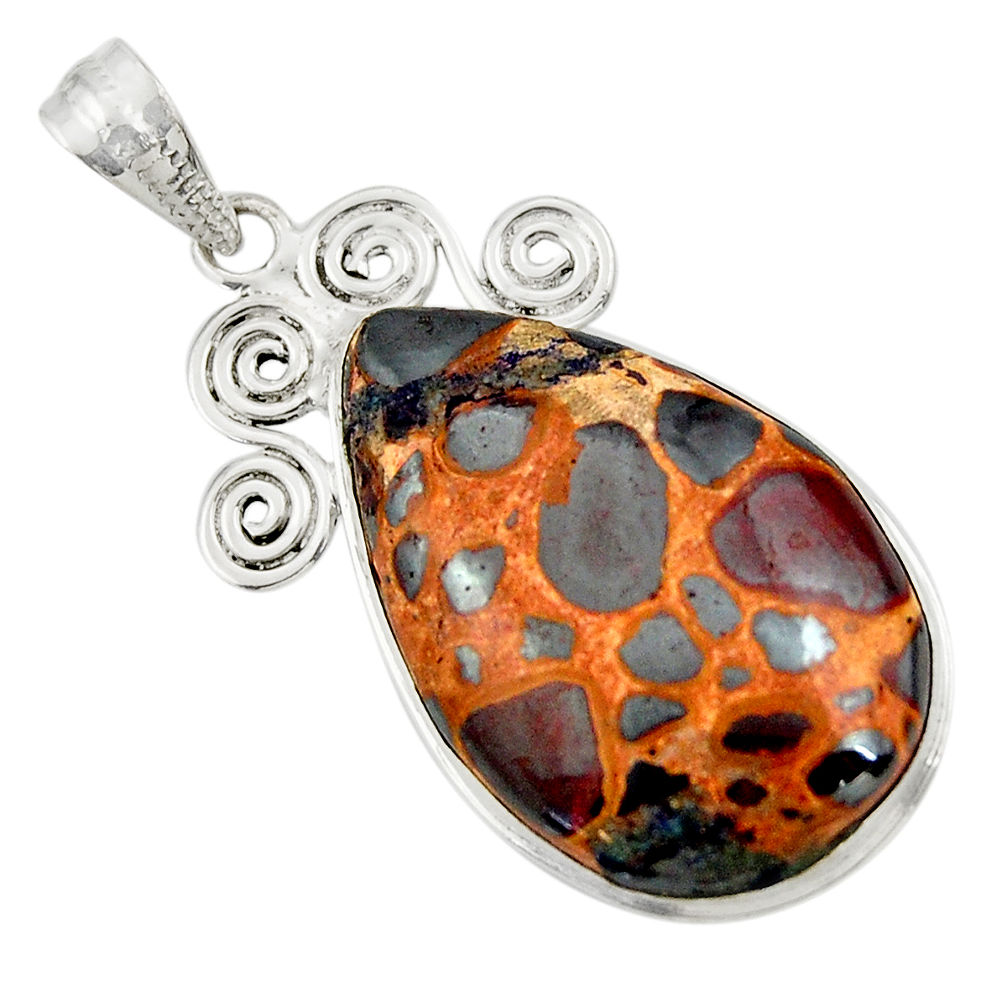 925 sterling silver 22.30cts natural brown bauxite pear pendant jewelry r31958