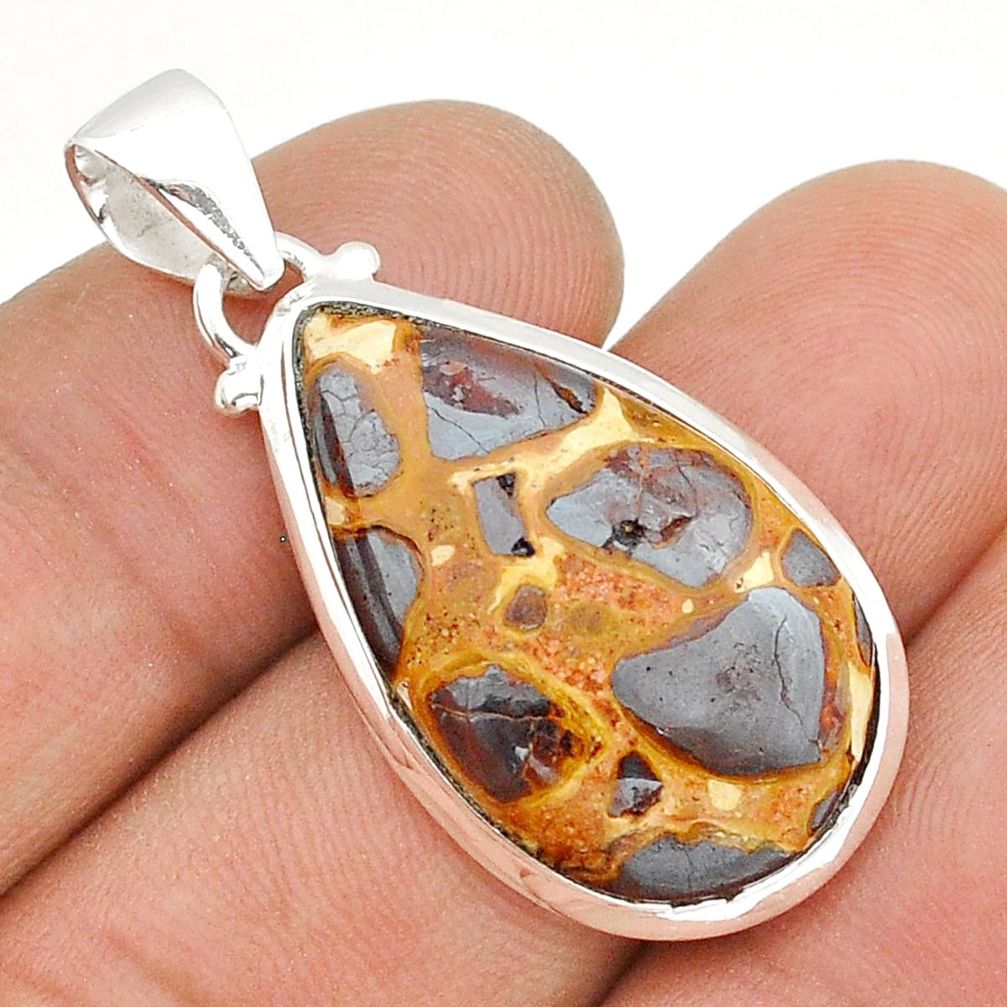 925 sterling silver 14.64cts natural brown bauxite pear pendant jewelry u86683