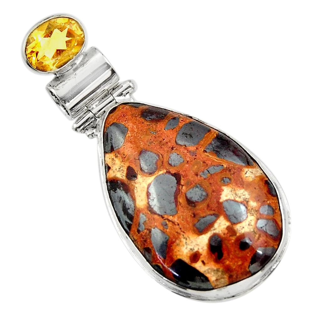 925 sterling silver 22.44cts natural brown bauxite yellow citrine pendant r31951