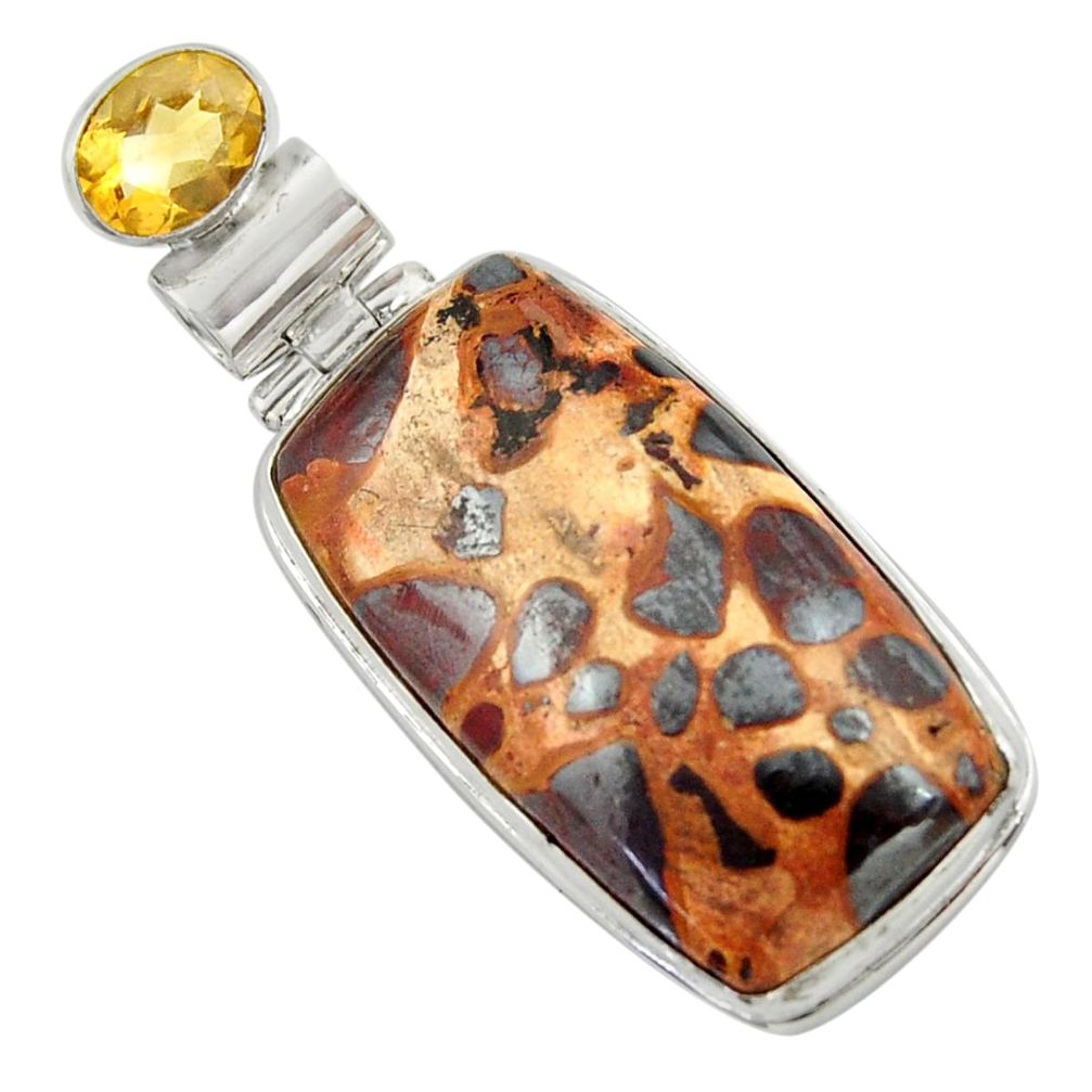 925 sterling silver 25.57cts natural brown bauxite yellow citrine pendant r41678