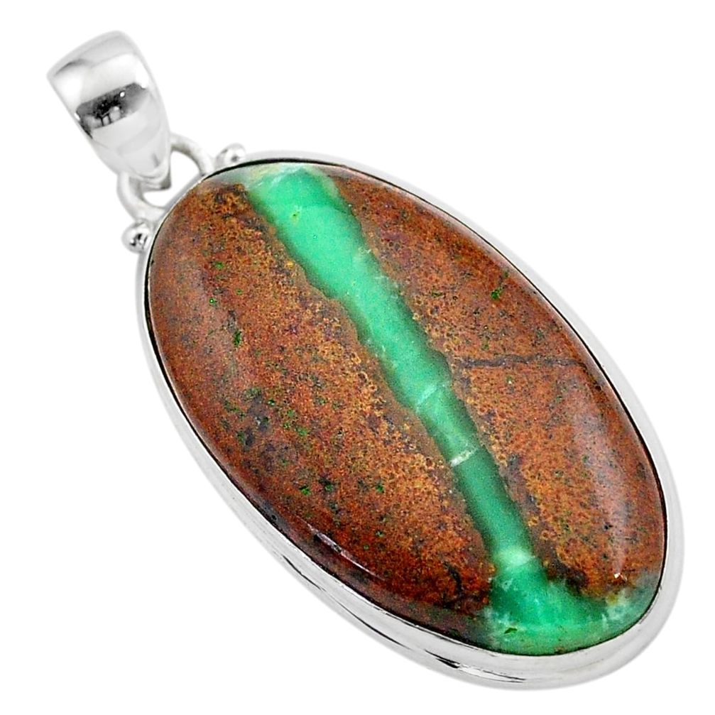 925 sterling silver 25.62cts natural brown boulder chrysoprase pendant t42415