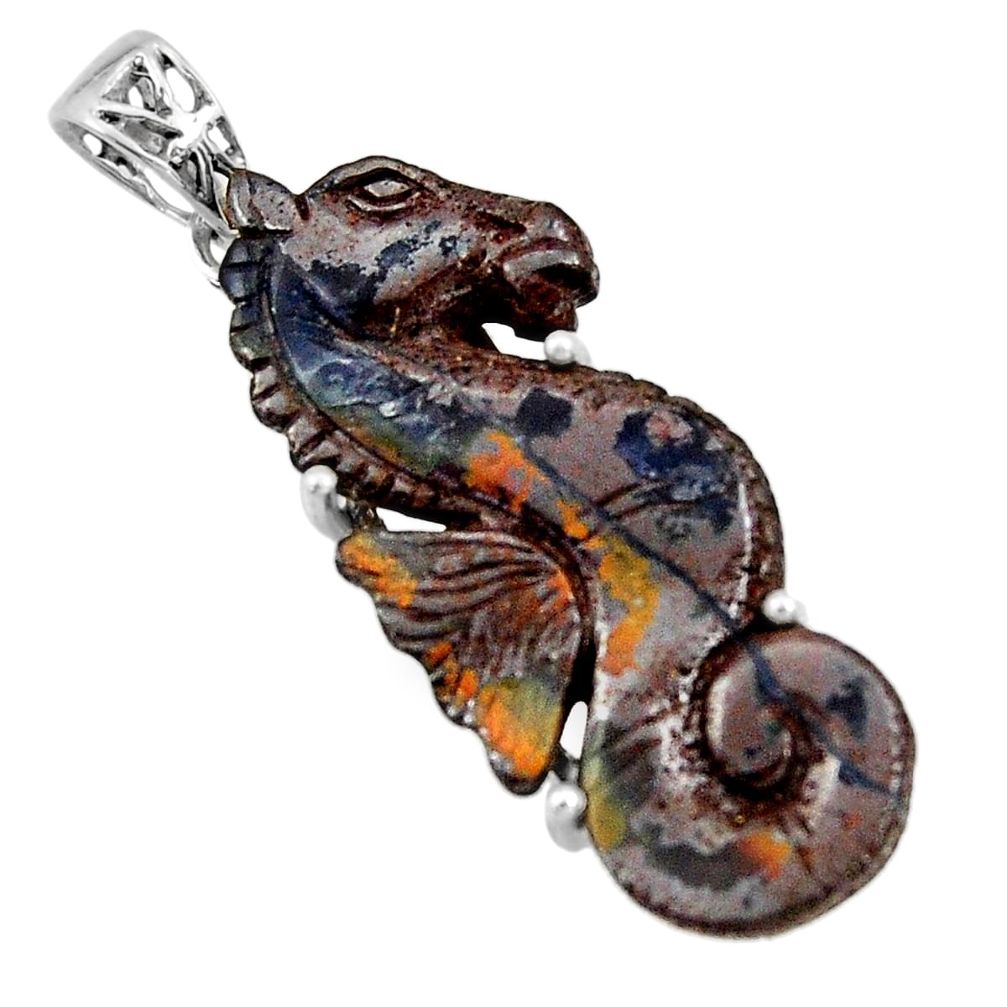 925 sterling silver 22.09cts natural brown boulder opal carving pendant r30740