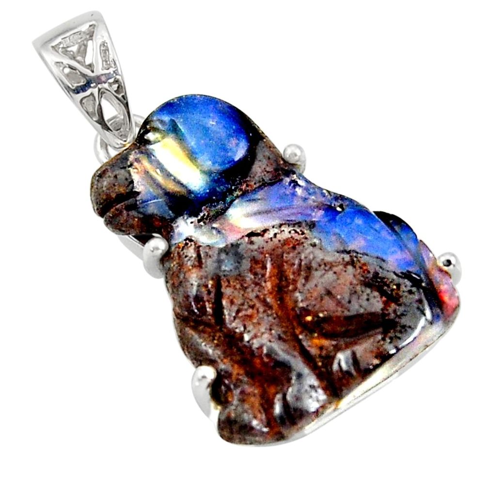 925 sterling silver 18.06cts natural brown boulder opal carving pendant r30774