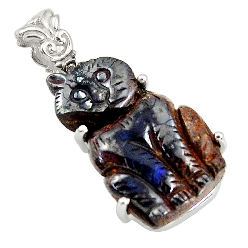 925 sterling silver 16.28cts natural brown boulder opal carving pendant r30777