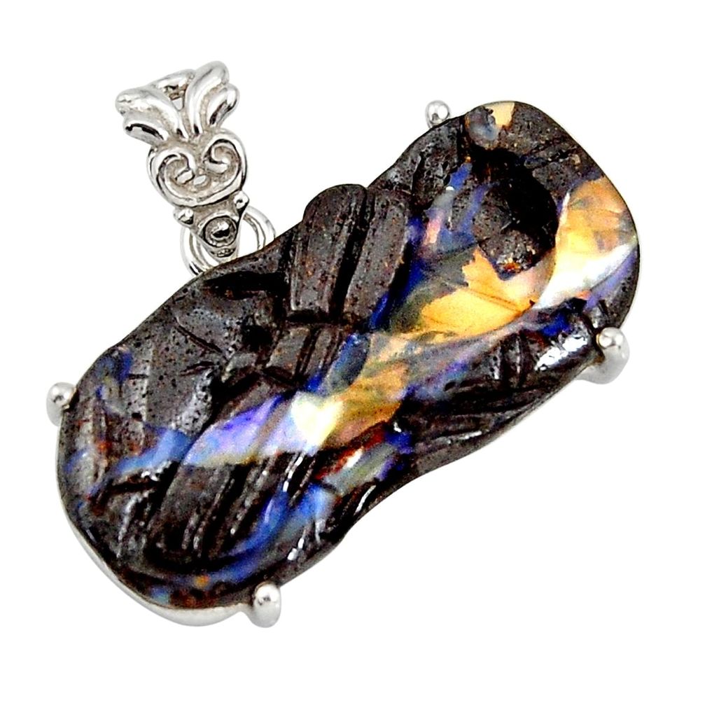 925 sterling silver 18.55cts natural brown boulder opal carving pendant r30780