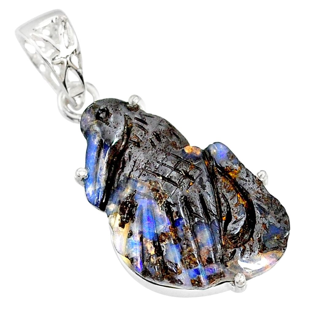 925 sterling silver 13.15cts natural brown boulder opal carving pendant r79447