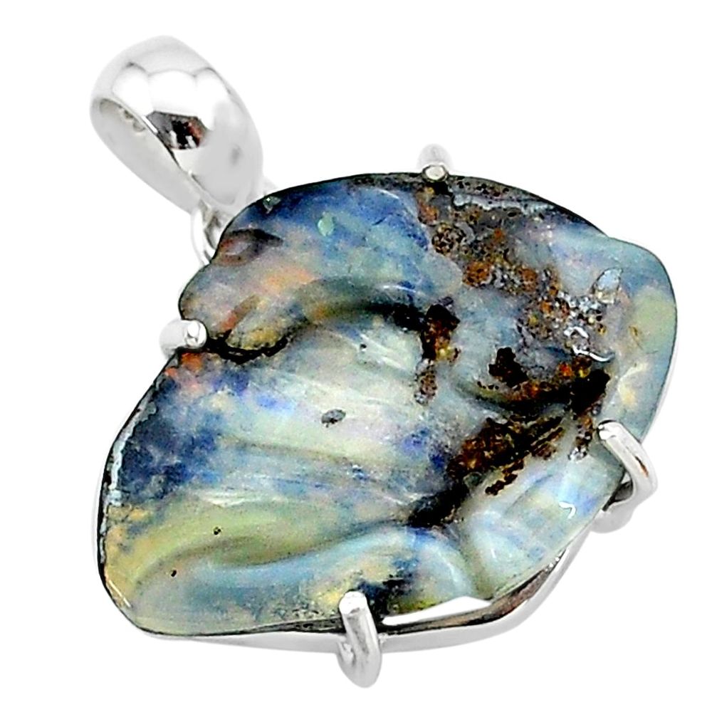 925 sterling silver 14.25cts natural brown boulder opal carving pendant t24103