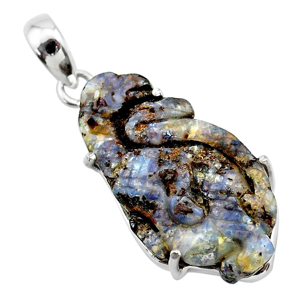 925 sterling silver 15.68cts natural brown boulder opal carving pendant t24124