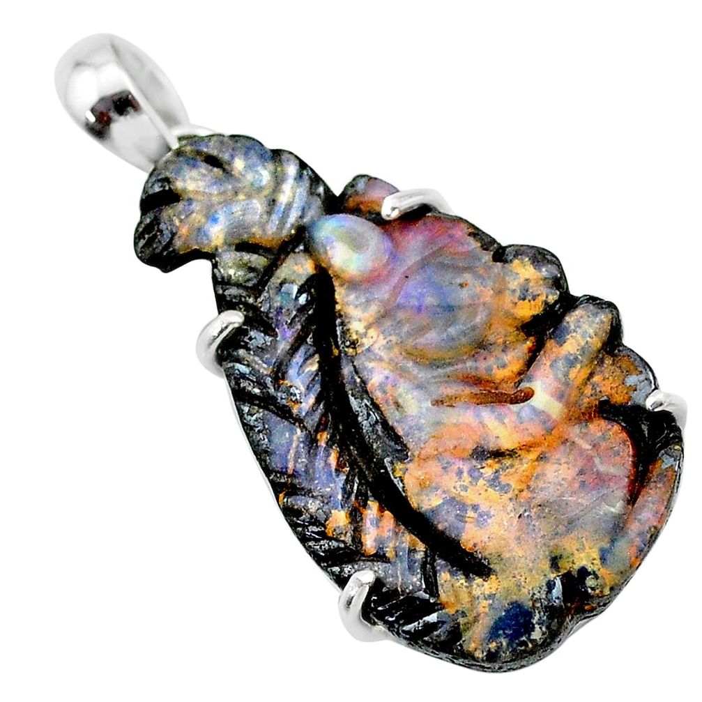 925 sterling silver 17.29cts natural brown boulder opal carving pendant t24133