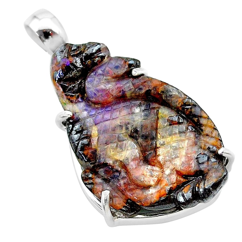 925 sterling silver 16.85cts natural brown boulder opal carving pendant t24139