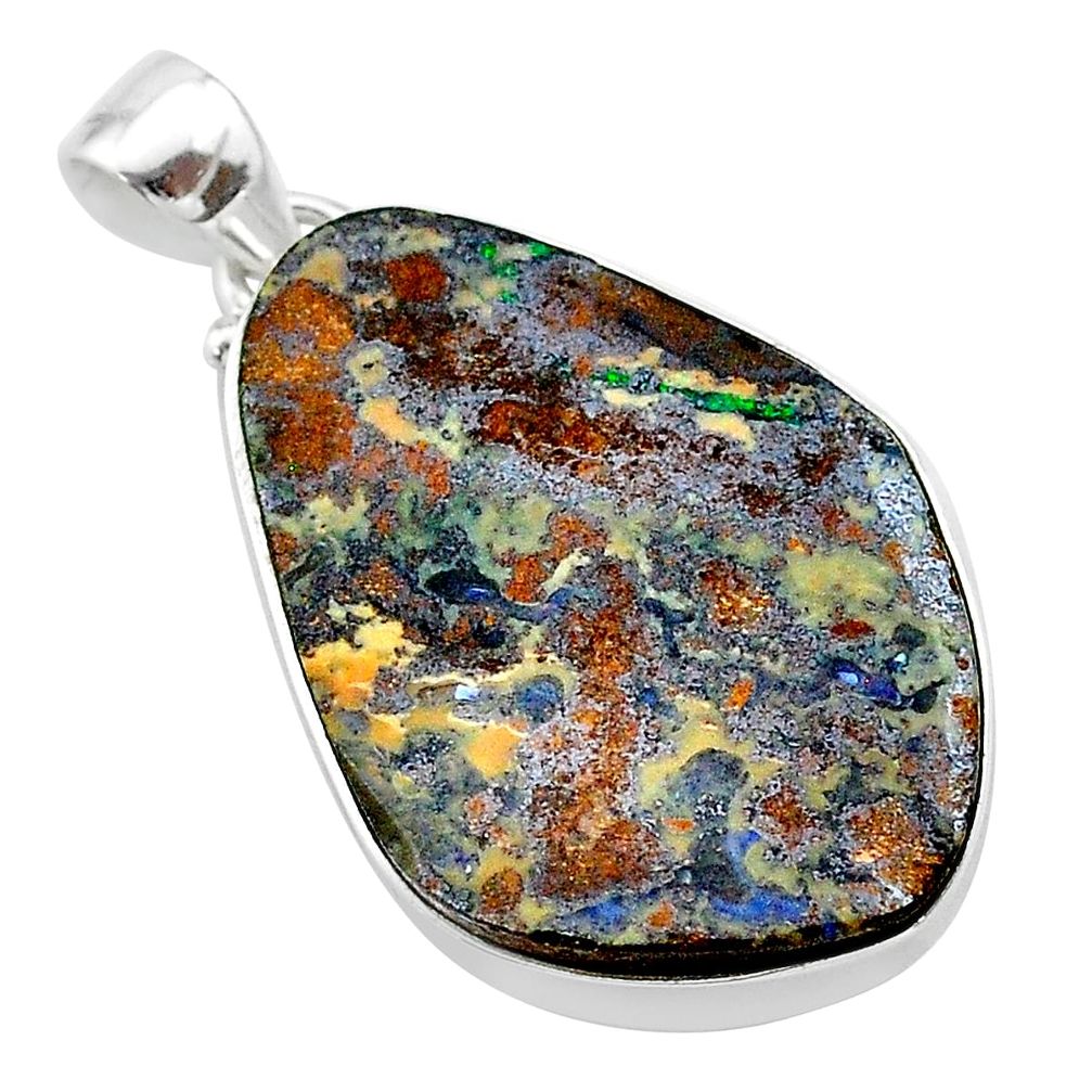 925 sterling silver 18.73cts natural brown boulder opal fancy pendant t22328