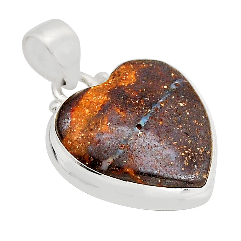 925 sterling silver 16.03cts natural brown boulder opal heart pendant n1269