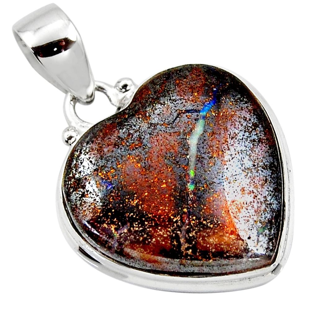 925 sterling silver 16.73cts natural brown boulder opal heart pendant r50032