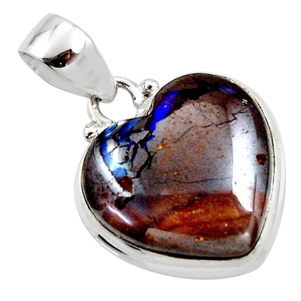 925 sterling silver 15.08cts natural brown boulder opal heart pendant r50039
