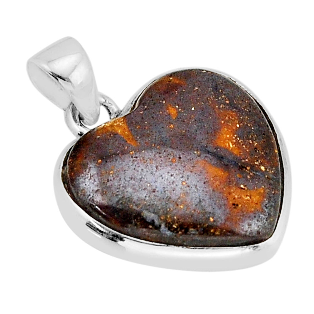 925 sterling silver 14.90cts natural brown boulder opal heart pendant y69219