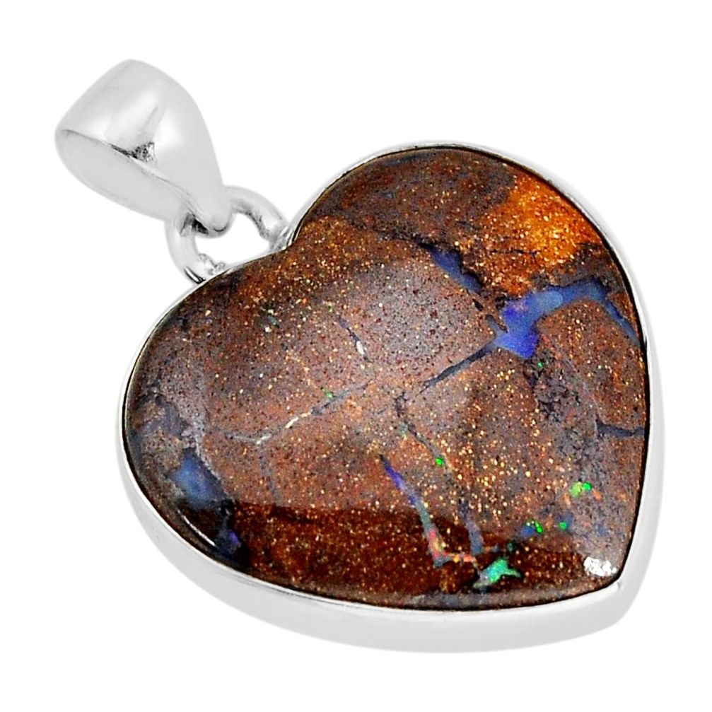 925 sterling silver 15.02cts natural brown boulder opal heart pendant y79955