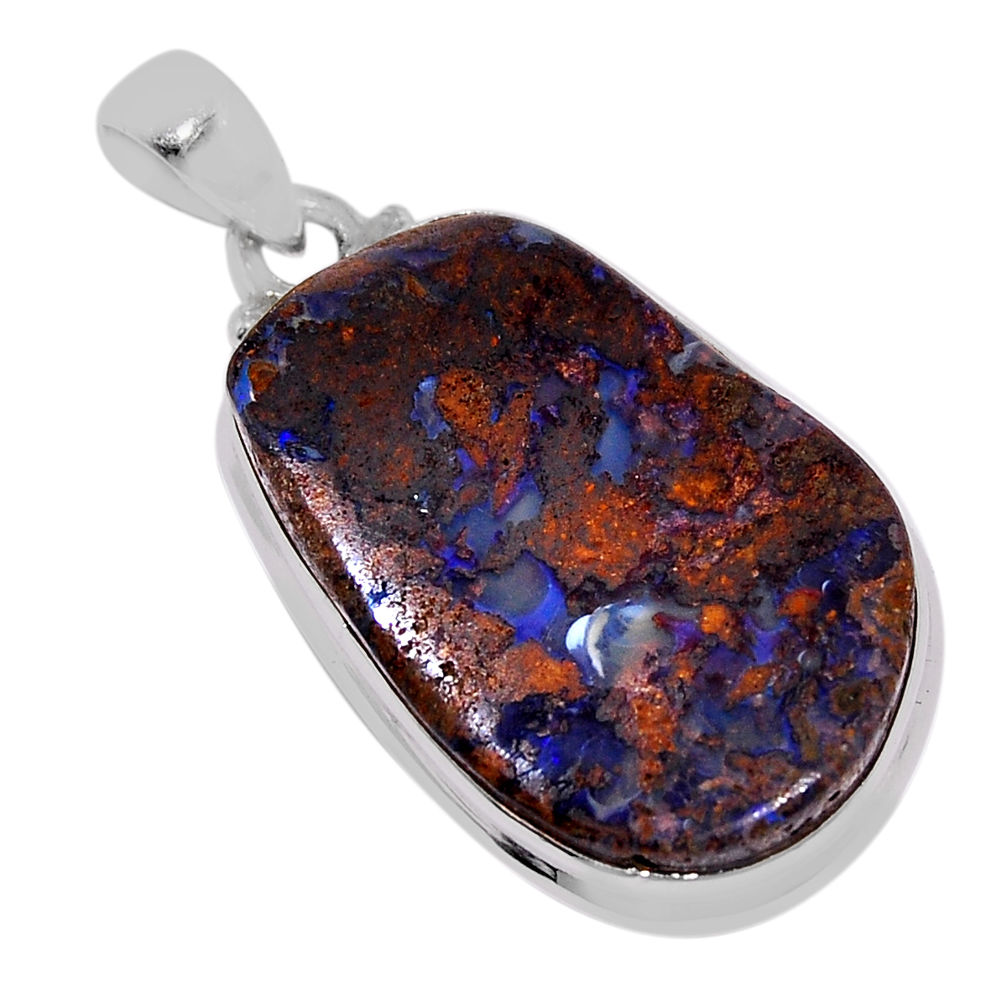 925 sterling silver 16.39cts natural brown boulder opal pendant jewelry n38663