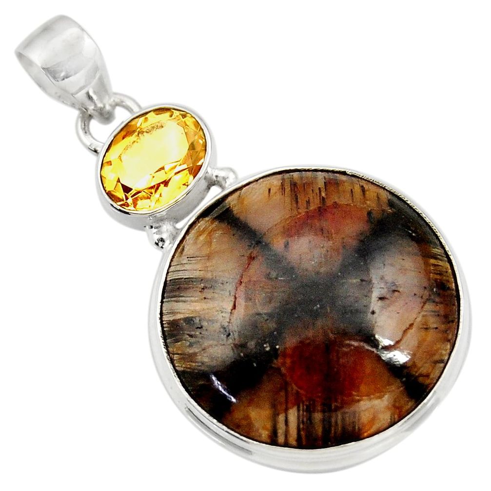 925 sterling silver 25.00cts natural brown chiastolite citrine pendant d42183