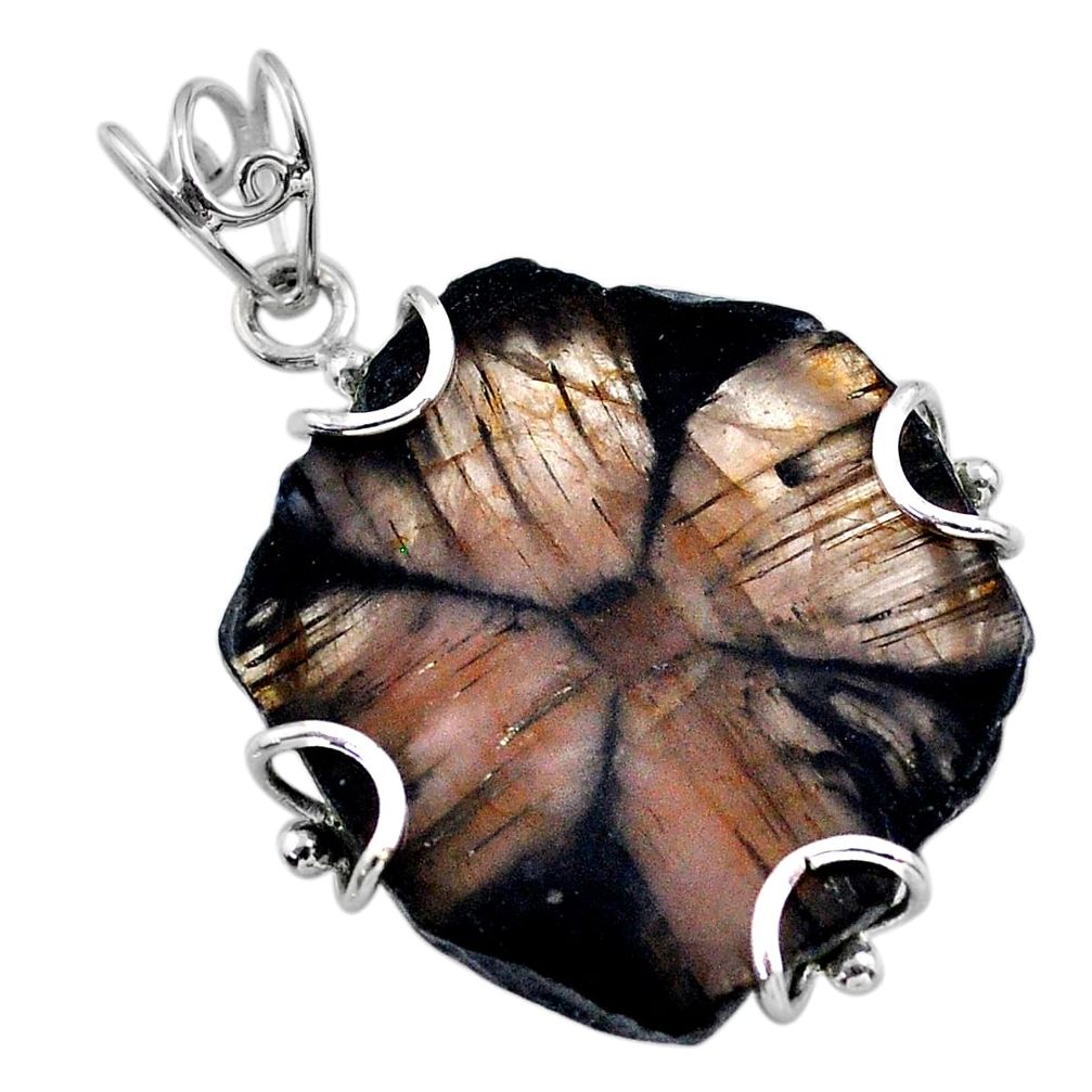 925 sterling silver 29.52cts natural brown chiastolite fancy pendant t47933