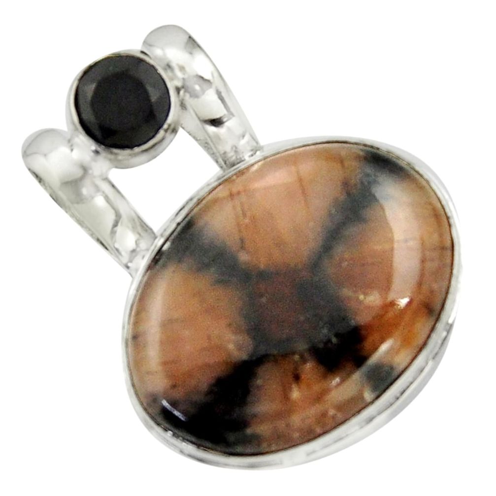 925 sterling silver 20.88cts natural brown chiastolite oval onyx pendant r41872