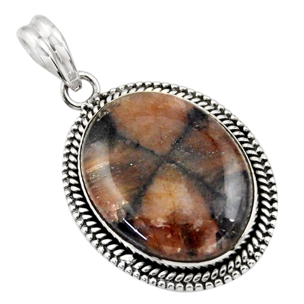 925 sterling silver 25.66cts natural brown chiastolite pendant jewelry r31992