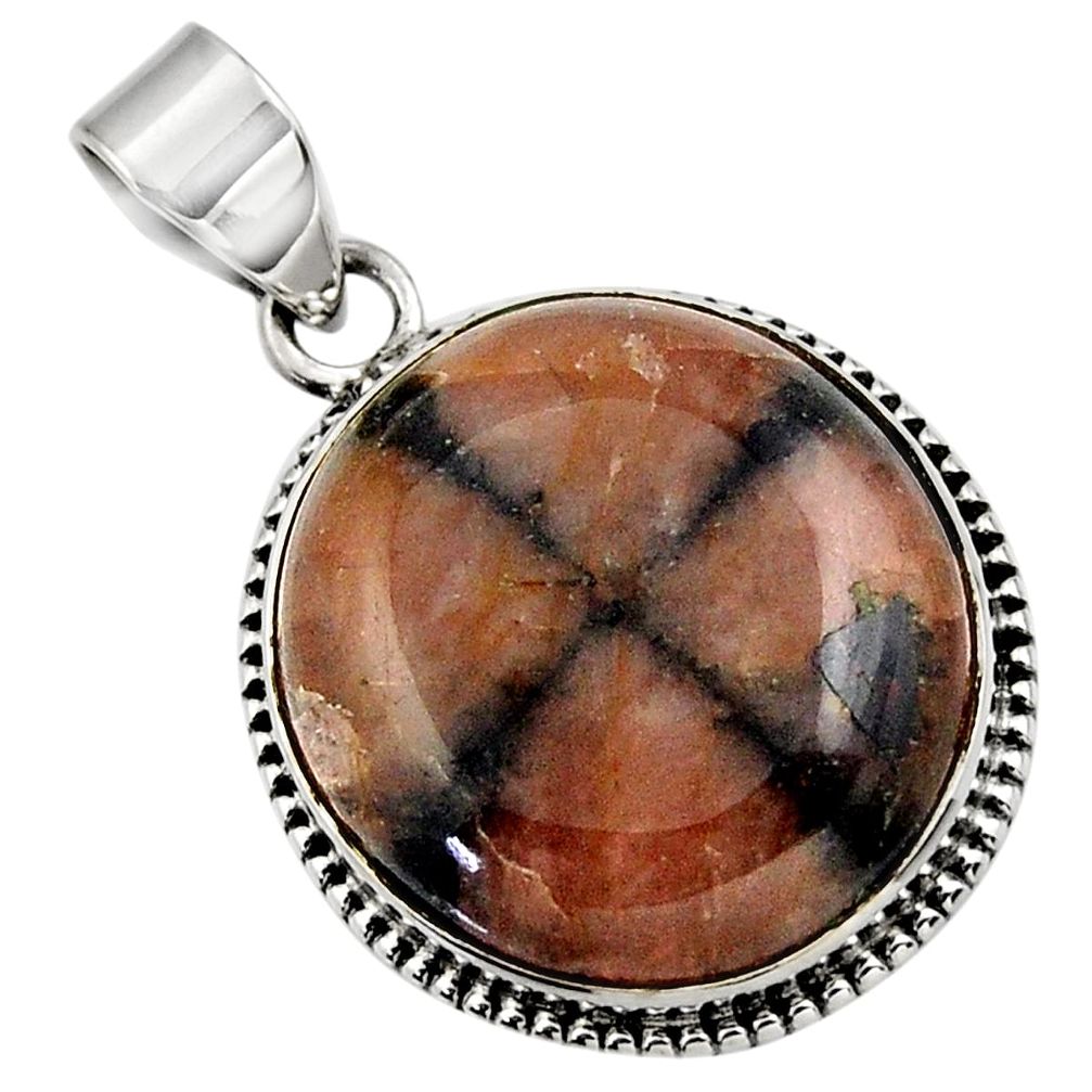 925 sterling silver 24.95cts natural brown chiastolite pendant jewelry r31999