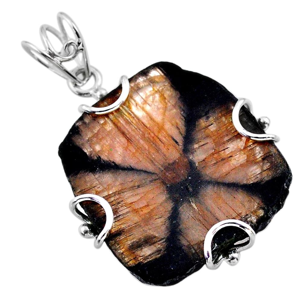 925 sterling silver 29.49cts natural brown chiastolite pendant jewelry t47937