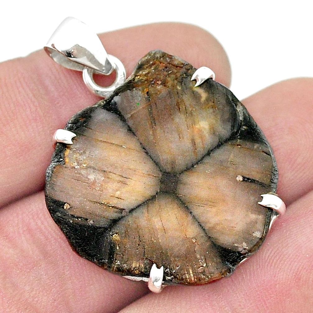 925 sterling silver 26.22cts natural brown chiastolite pendant jewelry u44803