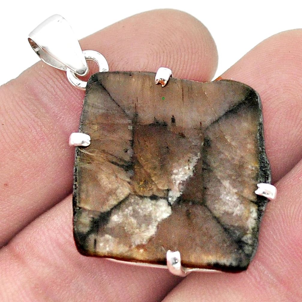 925 sterling silver 26.22cts natural brown chiastolite pendant jewelry u44813
