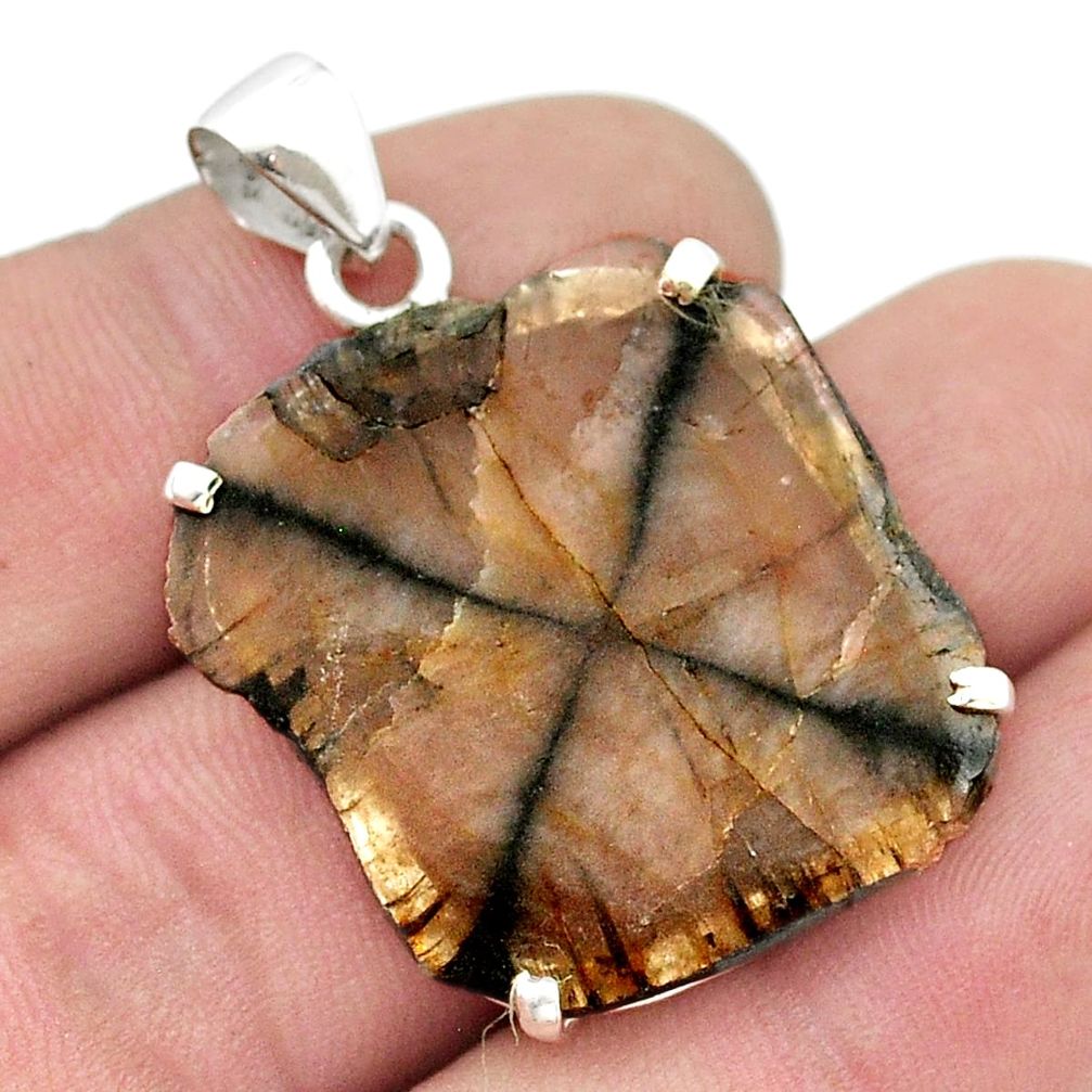 925 sterling silver 24.91cts natural brown chiastolite pendant jewelry u44816