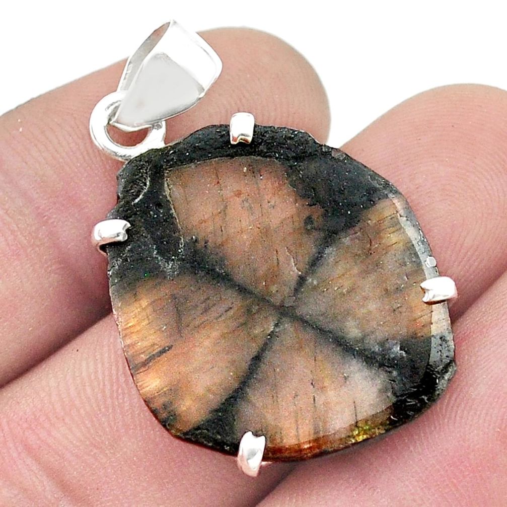925 sterling silver 19.08cts natural brown chiastolite pendant jewelry u44835
