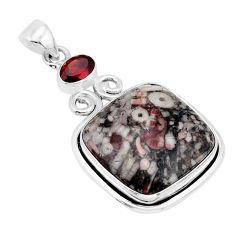 925 sterling silver 24.95cts natural brown colus fossil garnet pendant y66535