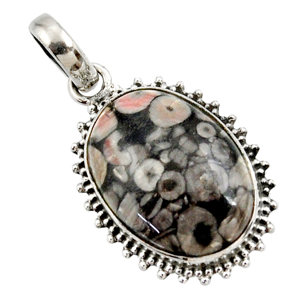 925 sterling silver 16.73cts natural brown colus fossil pendant jewelry r27769