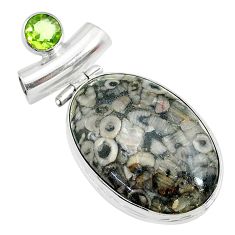 925 sterling silver 28.86cts natural brown colus fossil peridot pendant t10639