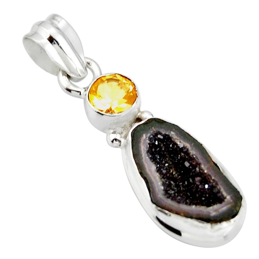 925 sterling silver 9.16cts natural brown geode druzy citrine pendant r20304