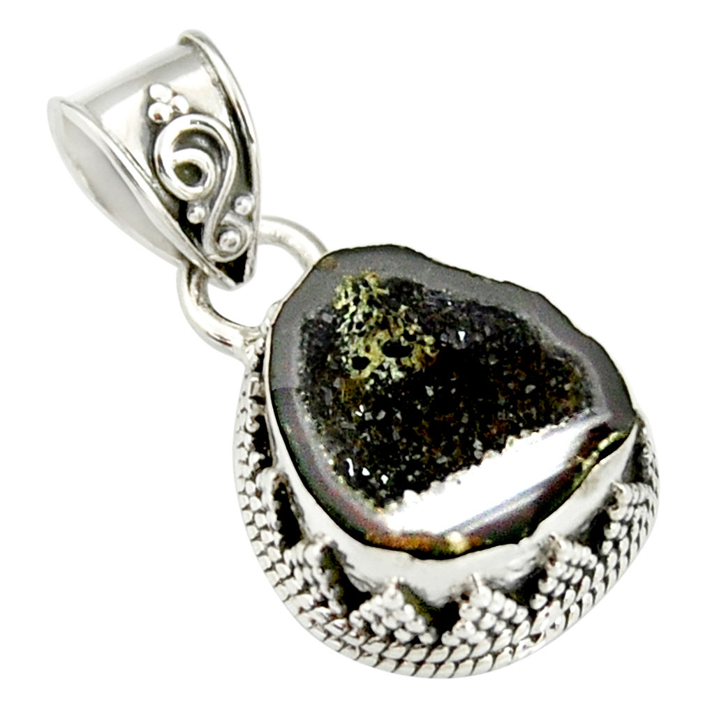 925 sterling silver 6.85cts natural brown geode druzy pendant jewelry r20190