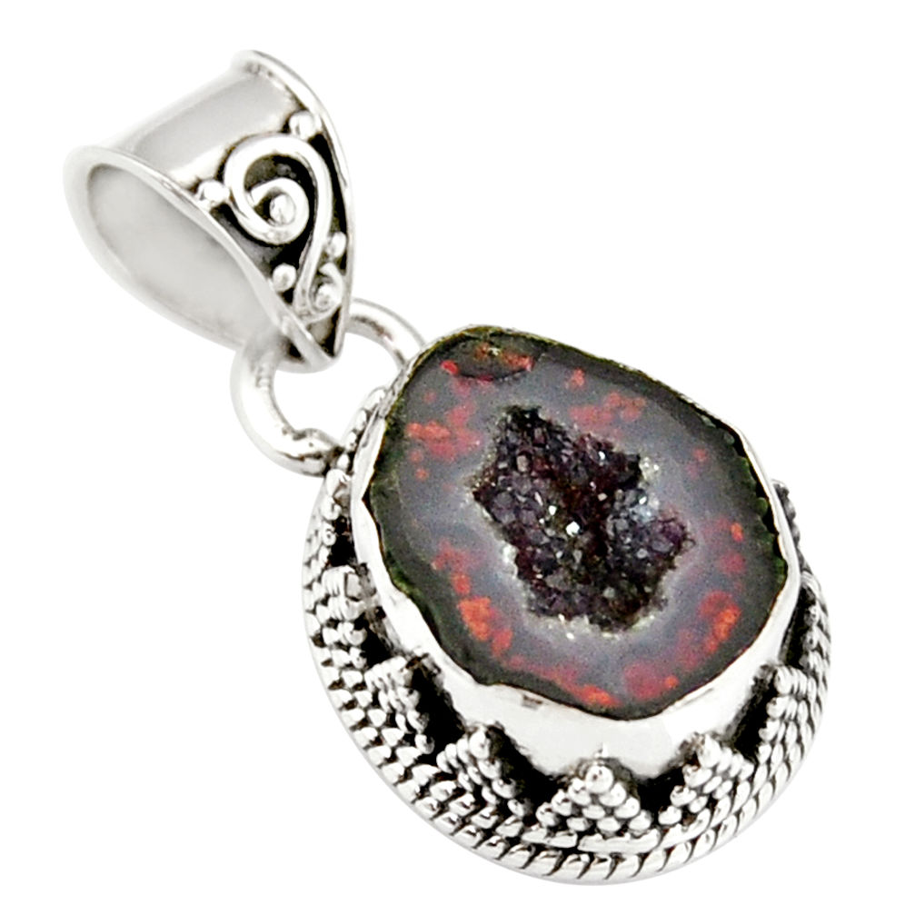 925 sterling silver 7.89cts natural brown geode druzy pendant jewelry r20199