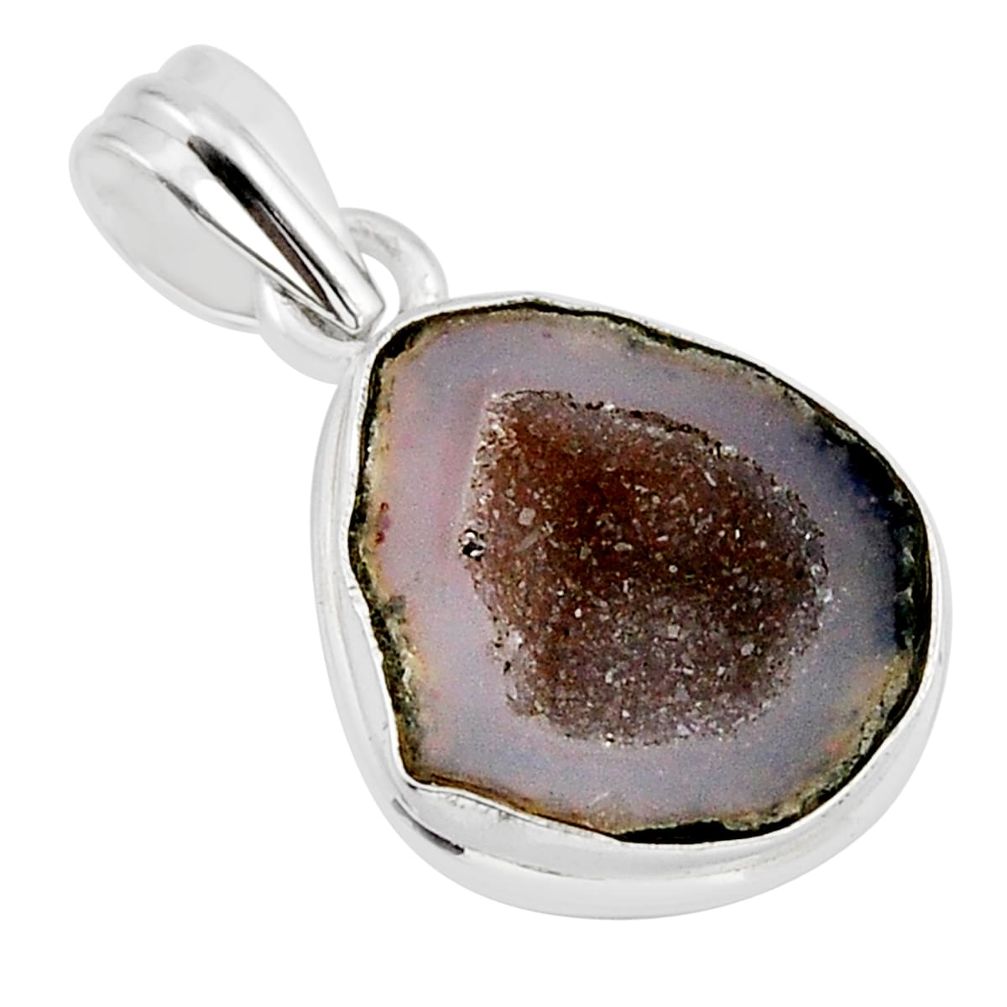 925 sterling silver 8.09cts natural brown geode druzy pendant jewelry y52176
