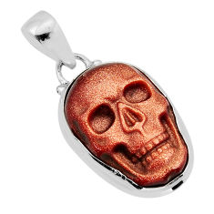 925 sterling silver 15.69cts natural brown goldstone fancy skull pendant y80404
