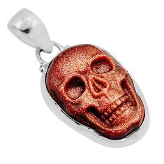 925 sterling silver 16.24cts natural brown goldstone fancy skull pendant y82063