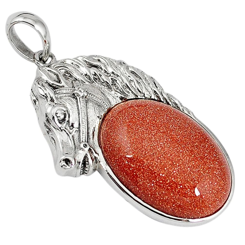 925 sterling silver natural brown goldstone horse pendant jewelry c22585