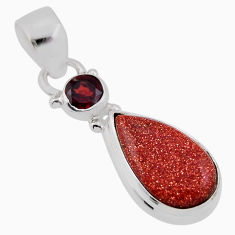 925 sterling silver 7.24cts natural brown goldstone red garnet pendant n37820