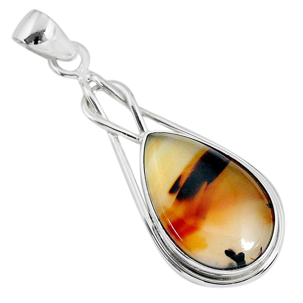 925 sterling silver 12.22cts natural brown montana agate pear pendant r94667