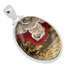 925 sterling silver 26.54cts natural brown mushroom rhyolite oval pendant y49771