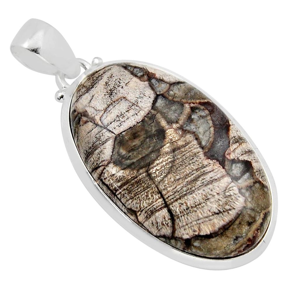 925 sterling silver 27.02cts natural brown mushroom rhyolite oval pendant y49774