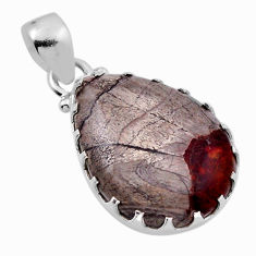 925 sterling silver 12.62cts natural brown mushroom rhyolite pear pendant n29144